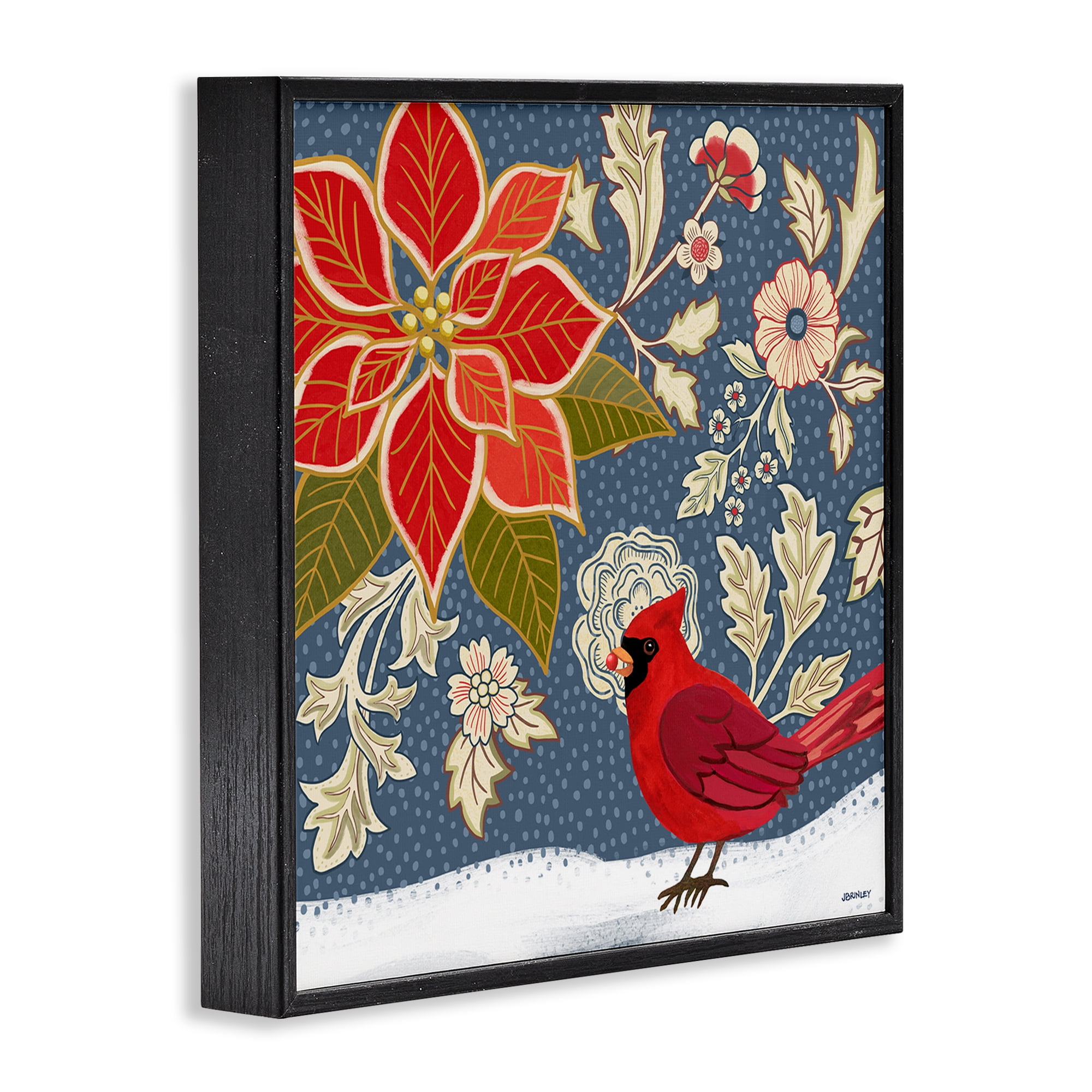 Stupell Industries Winter Cardinal in Snow Animals & Insects Painting Black Framed Art Print Wall Art, 12 x 12