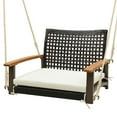 thumbnail image 2 of Gymax Rattan Porch Swing Patio Wicker Single Hanging Seat w/ Seat Cushion & Acacia Wood Armrests, 2 of 9