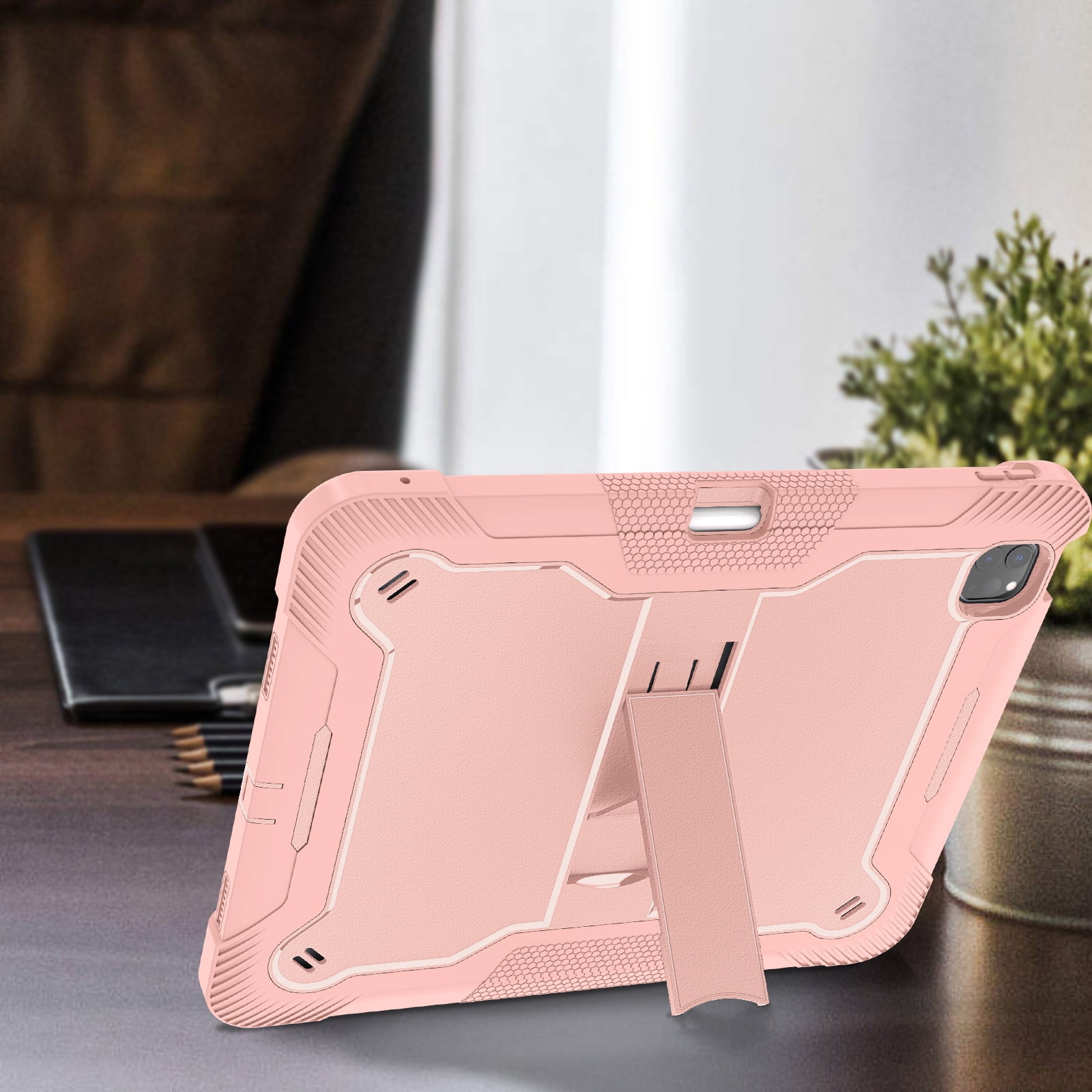 Allytechgroup Rugged Shockproof Case for Apple iPad Pro 13 M4 2024, Dual-Layers Kickstand Anti-Scratch Bumper With Pencil Holder Lightweight Kids Friendly Case Cover for iPad Pro 13" 2024, Rosegold
