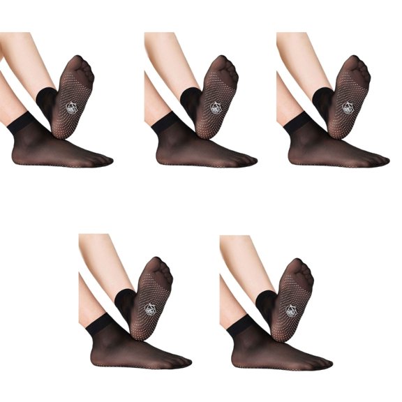 5 Pairs Women Thin Sheer Short Ankle Nylon Socks with Antislip Gripper Bottom