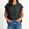 thumbnail image 4 of Lopecy-Sta Women’s Top Round Neck Partial Placket Linen Blend Cap Sleeve Loose Oversized Blouse Lightweight Breathable Crinkle Fabric Casual Shirt, 4 of 6