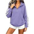 thumbnail image 5 of Lcziwo Womens 1/4 Zip Hoodie Sweatshirt Oversized Side Strip Drawstring Pullover Long Sleeve Y2K Casual Workout Outfits with Pockets Purple,S, 5 of 8