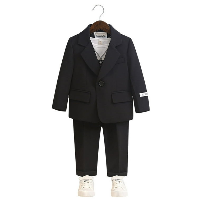 Gelikeya Little Boys Suit Size 7-8 Black Solid Color Jacket Coat