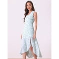 thumbnail image 2 of DARING DIVA Floral High Low Side Slit Midi Dress M Light Blue, 2 of 6