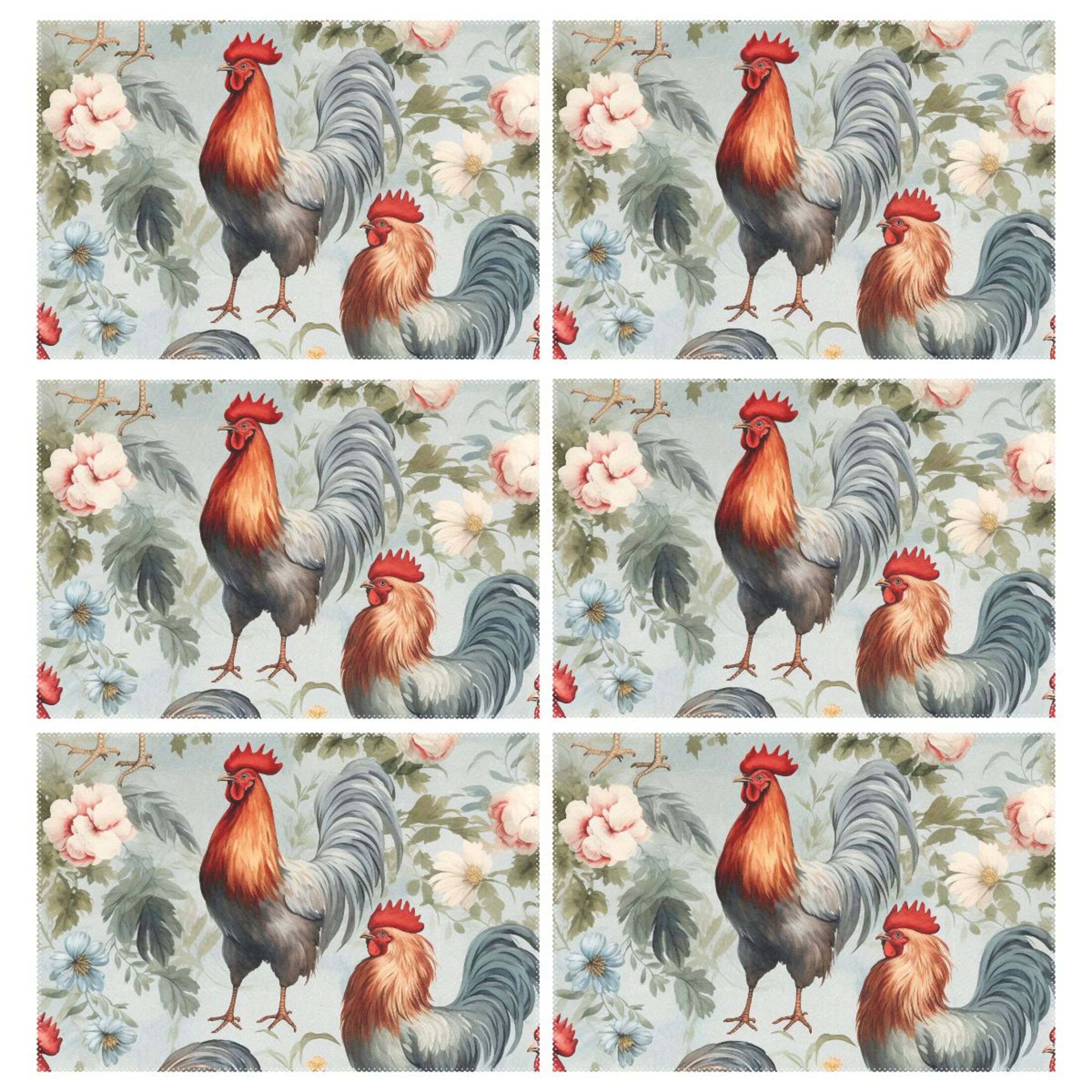 Chickens Flowers Leaves 12×18 inch Placemats Heat Resistant Washable Foldable Rectangular Placemats Set Decoration Indoor Outdoor for Kitchen Dining Table 6PCs