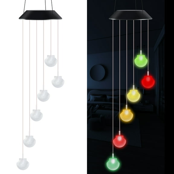 2 Pcs Solar Wind Chime Seashell Wind Chime Waterproof LED Light Color Changing Wind Chime Light Outdoor Wind Chime Hanging Decorative Light for Patio Yard Window