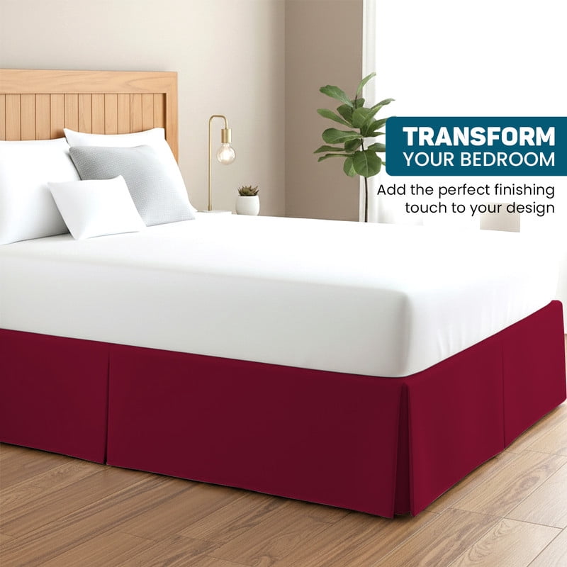 Cal-King Tailored Style Bed Skirt, 16" Drop Length, Soft 100% Microfiber, Quadruple Pleated Tailored Design, Hotel Quality, Burgundy Solid