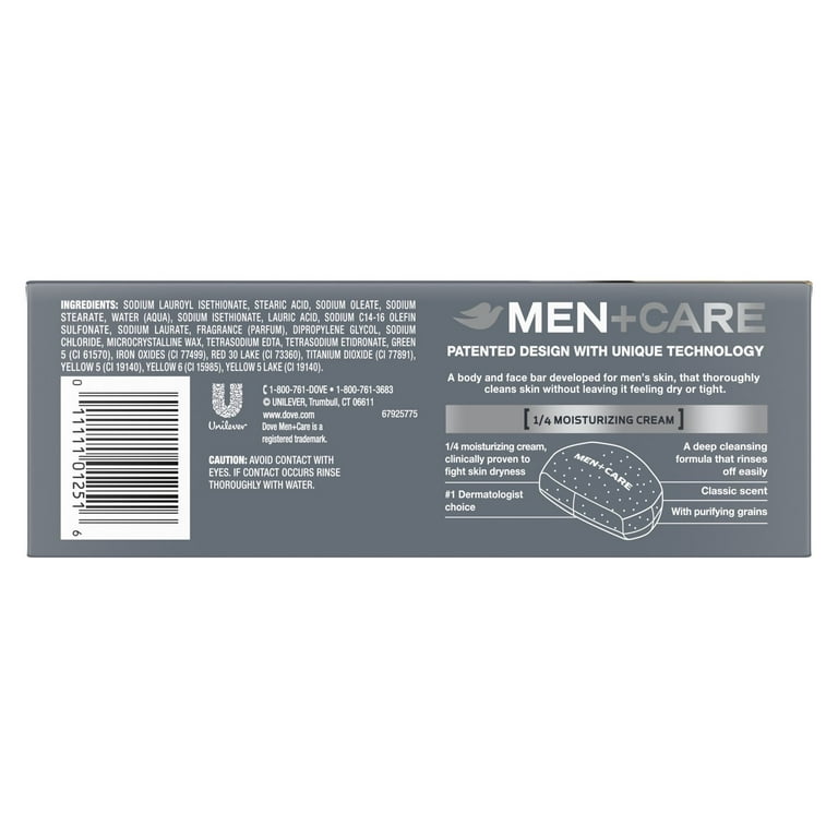 Dove Men Care Body + Face Bar Soap, Clean Comfort Mild Formula, 3.51 oz  (100g) - 4 Bars4