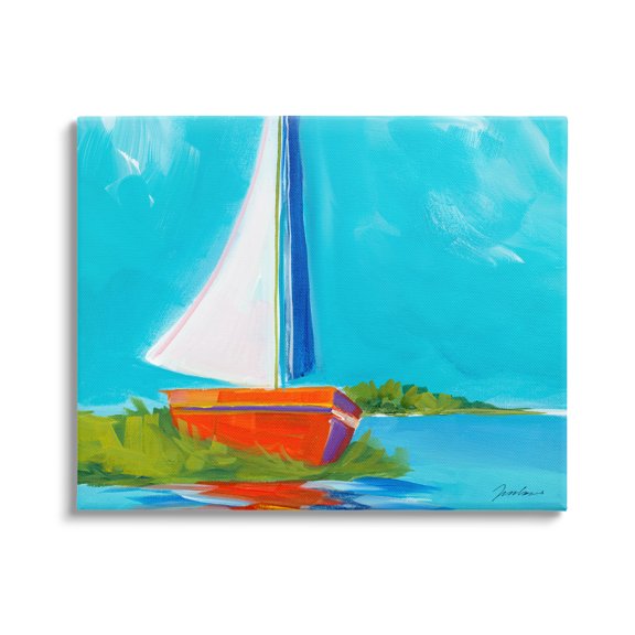 Stupell Industries Modern Sailboat on Shore Transportation Painting Gallery Wrapped Canvas Print Wall Art, 20 x 16
