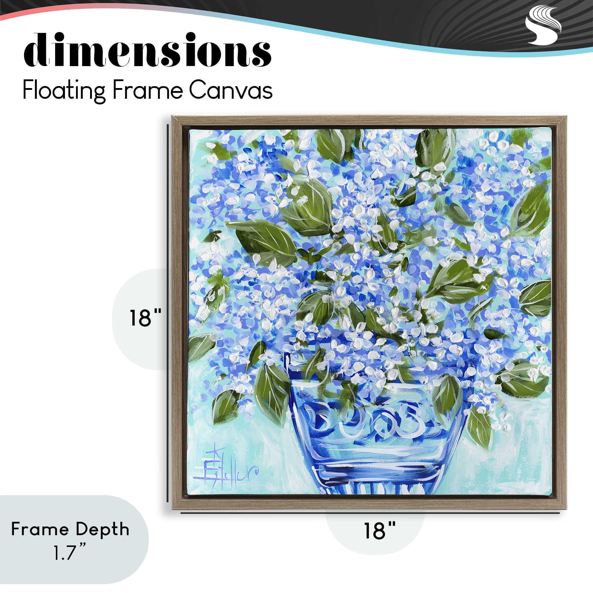 Stupell Industries Cool Bouquets in Blue Vase Brown Framed Floater Canvas Wall Art, design by Estelle Grengs