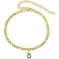 thumbnail image 1 of Giorgio Bergamo Stainless Steel Yellow Gold Plated 4mm Figaro Link Anklet, Rainbow Crown Initial A - Z Cubic Zirconia Letter Alphabet Ankle Bracelet Gold, O, 1 of 5