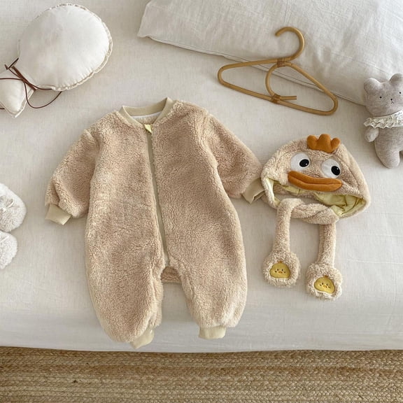Bovxnpu Baby Boys' Bodysuits Long Sleeve Fleece Lined Infant Bodysuit With Zipper Warm Winter Clothing Summer Outfits