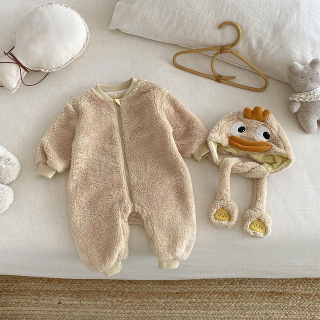 Monos para niños y niñas con estampado de pecho pequeño, con capucha, cálidos e informales, de manga larga, cómodos, de poliéster