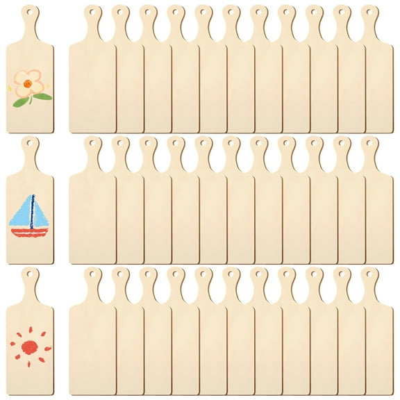 36 Pcs Mini Wooden Cutting Boards with Handle Blank Unfinished Wood Boards for DIY Painting, Chopping Kitchen Board Wooden Cooking Serving Charcuterie Board