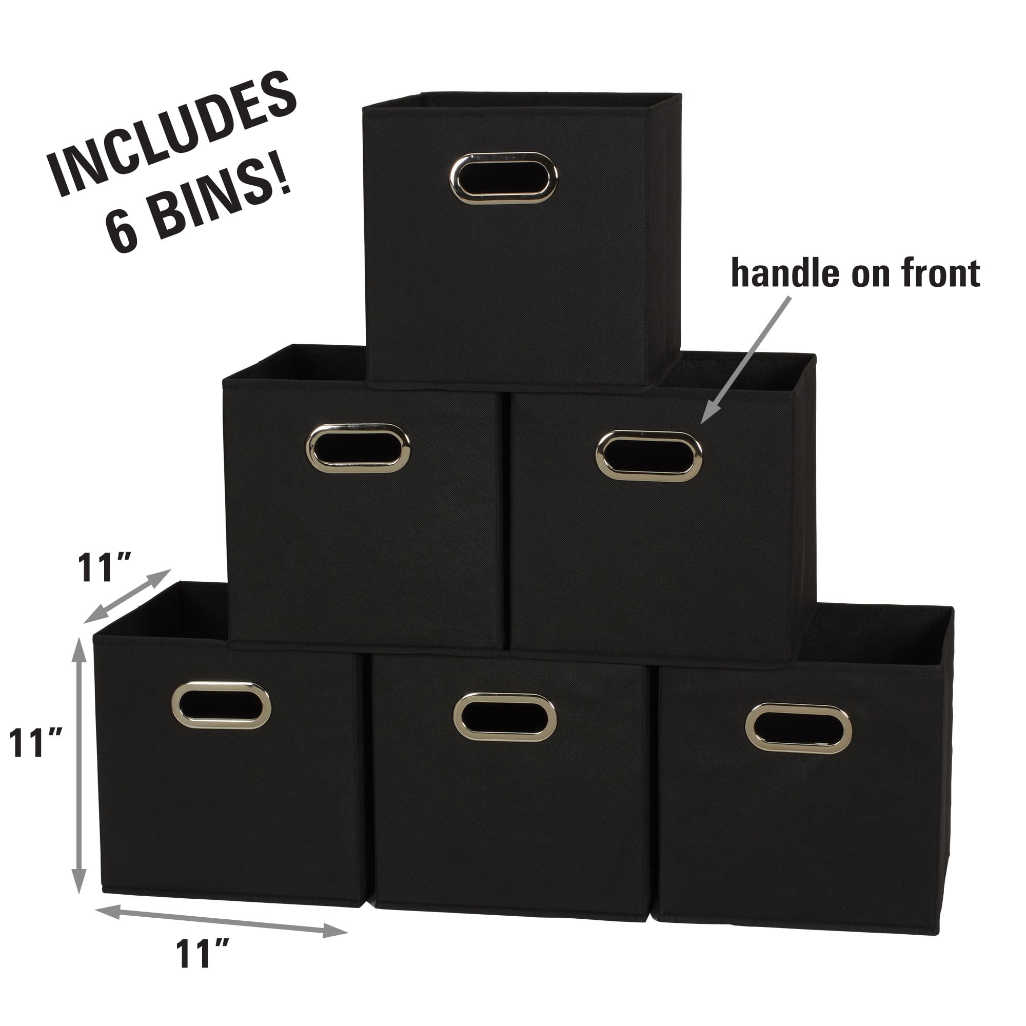 Household Essentials Medium Fabric Storage Bins with Lids, Black, Set of 2
