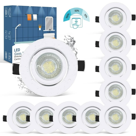 Junction Box LED Recessed Lighting, Air Tight Waterproof Ceiling Lamp, Smooth Dimming Extra Flat 7W Lamp, Damp Location Safe, Adjustable Spot, 220V Noble White Metal Housing, High