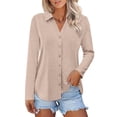 thumbnail image 2 of Delayuji Womens Button Down Shirts Long Sleeve Tops Solid Color Casual Spring Trendy Tops, 2 of 7
