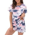 thumbnail image 2 of Defitshape Women's Summer Pajama Set Tie Dye 2 Piece Comfy Sleepwear Loose Soft Lounge Set Lightweight Holiday Sleeping Pj Set Short Sleeve Shorts Pjs Navy Large, 2 of 5