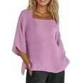 thumbnail image 2 of Tops for Women 3/4 Sleeve Solid Color Fashion Summer T Shirts 2026 Square Neck Lightweight Casual Going Out Tees, 2 of 4