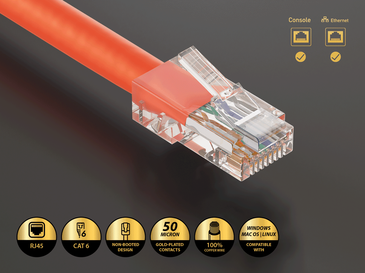 Cable Leader 50ft Cat6 UTP Non-Booted Ethernet Network Patch Cable 24AWG Bare Copper, Orange