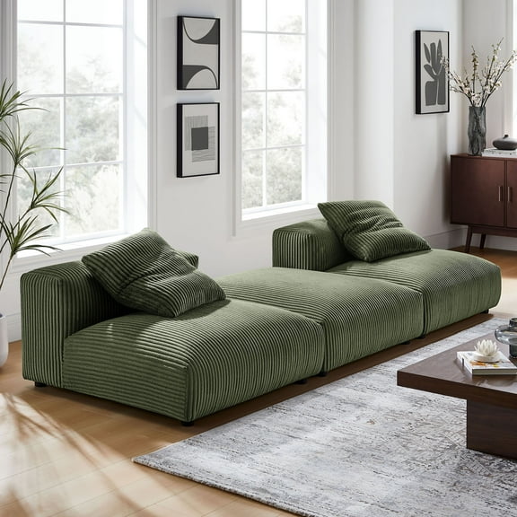 Solace3-Piece Modular Corduroy Upholstered Sectional Sofa in Fern