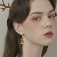 thumbnail image 2 of Red Green Christmas Drop Dangle Earrings for Women Gold-Toned Long Chain Jingle Bell Wreath Snow Santa Claus Round Ball Dangling Fish Hook Studs Earring Funny Xmas Holiday Jewelry, 2 of 11