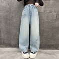 thumbnail image 2 of TOWED22 Baggy Jeans for Girls Wide Leg Ripped High Elastic Waisted Denim Pants Cute Summer Trousers Y2K Streetwear Blue,7-8 Y, 2 of 7