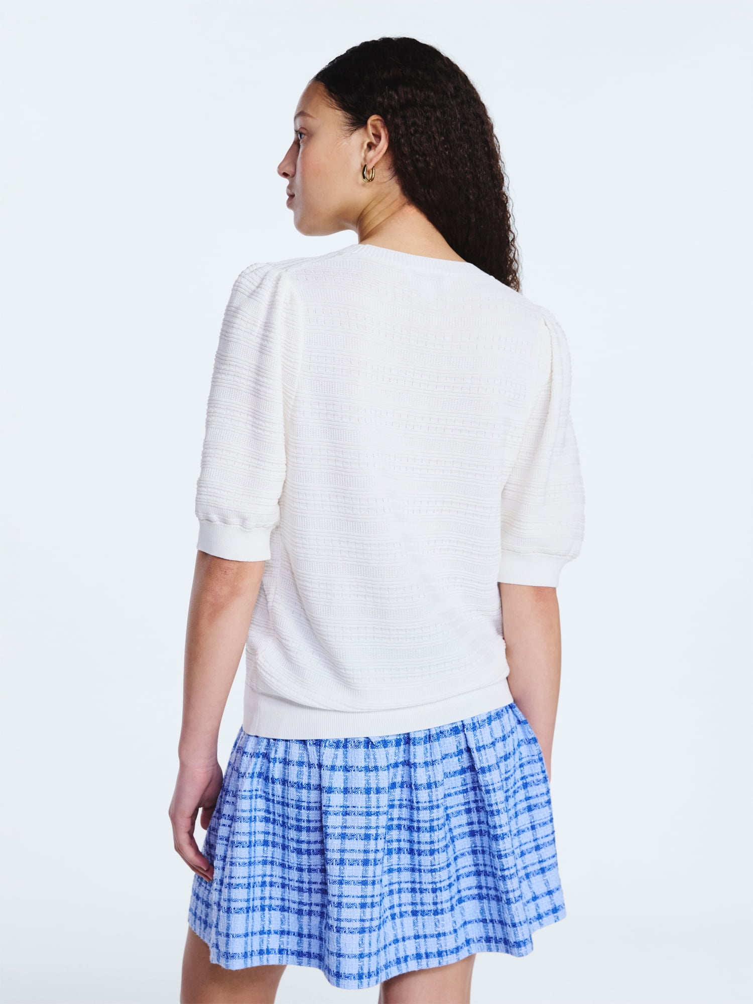 Free Assembly Women's Textured Sweater with Short Puff Sleeves, Lightweight, Sizes XS-XXL