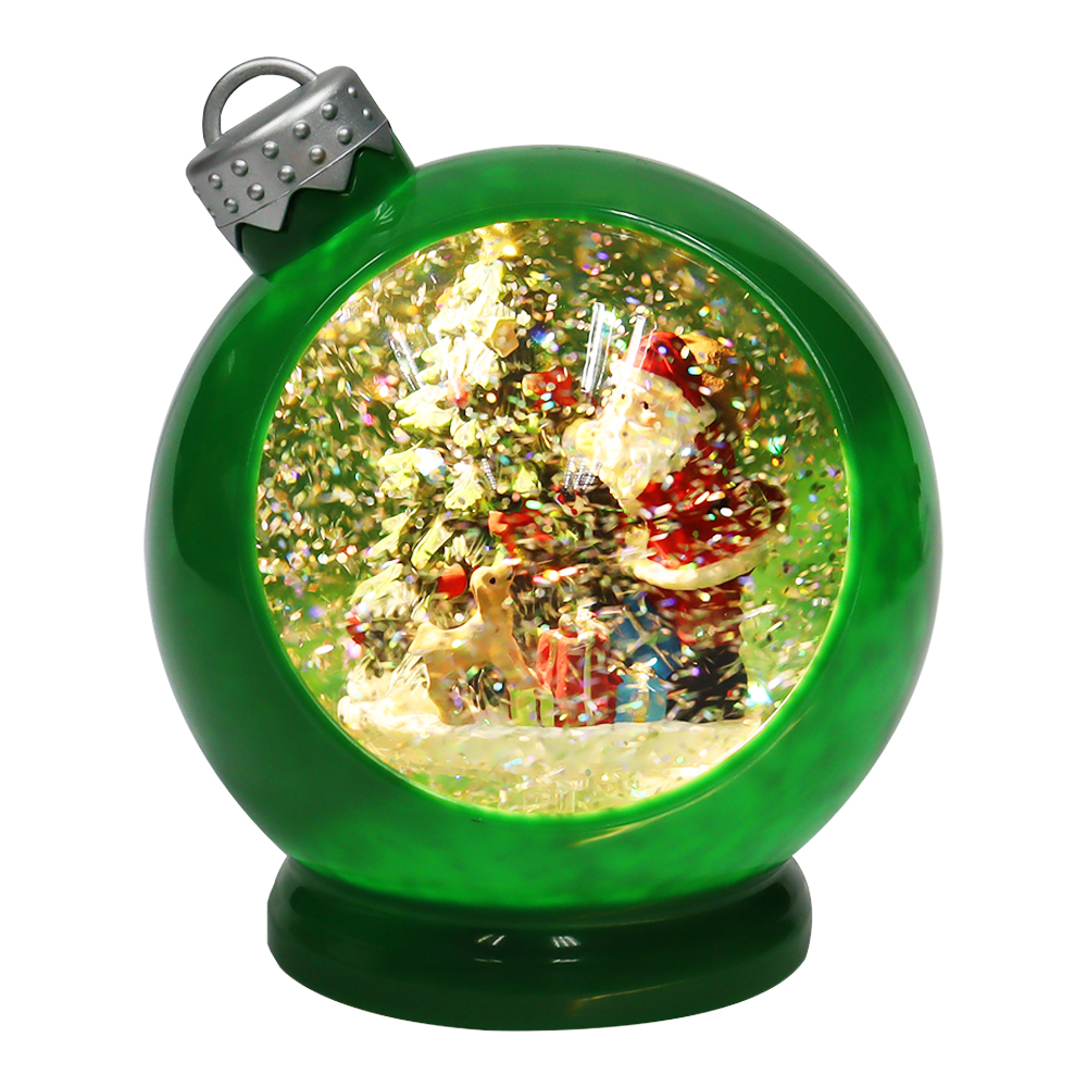 Holiday Time Green Ornament Santa Snow Globe
