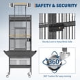 thumbnail image 4 of 61" Cockatiel Cage, Flight Cage with Rolling Stand, Play Top & Bowls - Metal Large Bird Cages for Parakeets, Conures, Parrots - Exploding Silver, 4 of 7