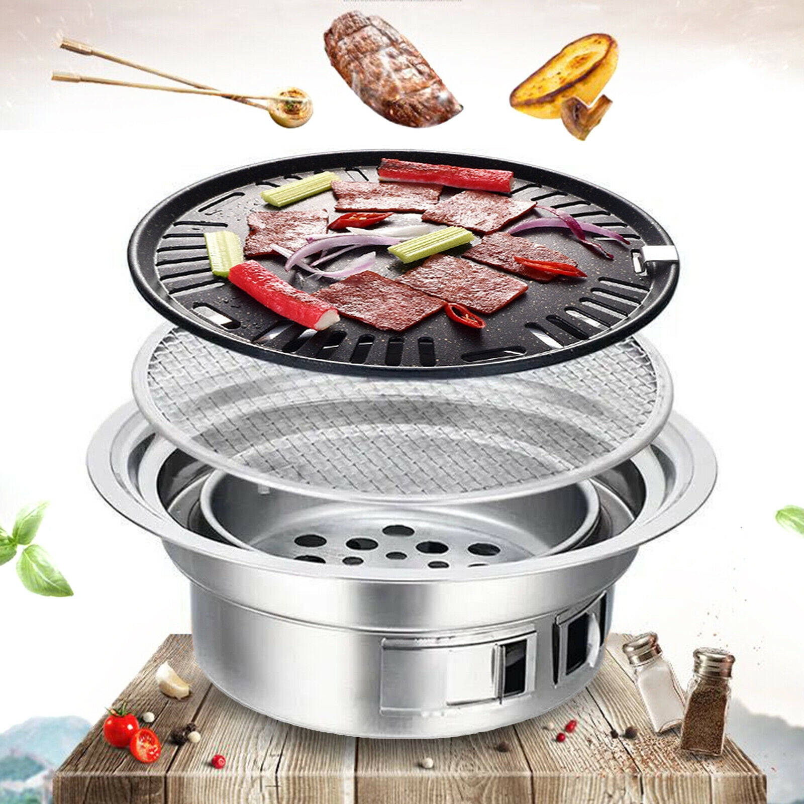 30cm Multifunctional Charcoal Barbecue Grill 13.7in Household Korean BBQ Grill Stainless Steel Non-stick Charcoal Stove 