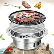 MINUS ONE Stainless Indoor & Outdoor Korean BBQ Grill Portable Charcoal Grill 35cm Round Grill Smokeless Desktop Grill for Courtyard Camping Picnic