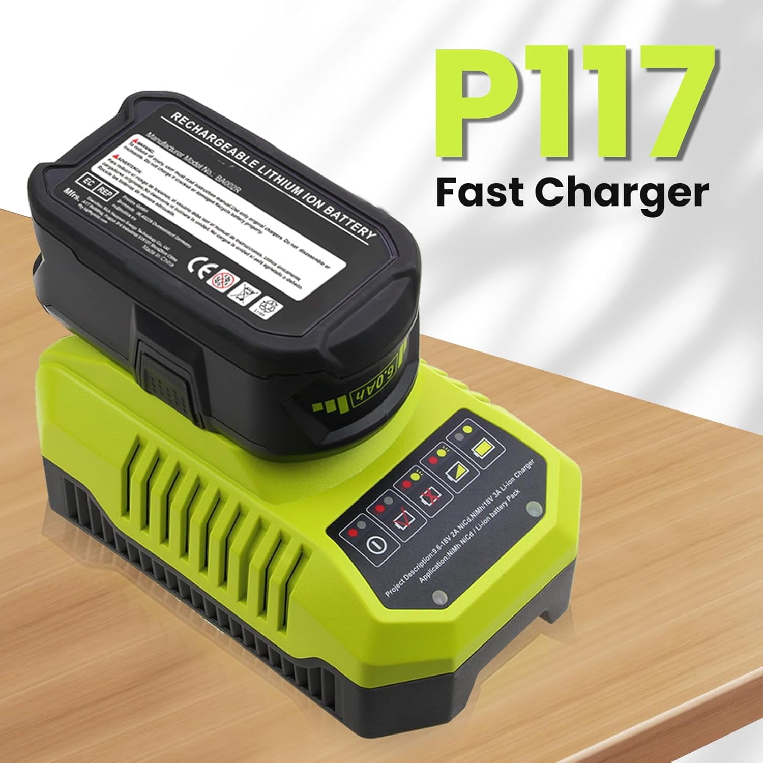 P117 Rapid Charger Replacement for Ryobi 18Volt Charger Compatible with Ryobi 9.6V-18V Battery P102 P108 P189 P197 P103 P105 P107 P190 P191 PBP002 PBP005