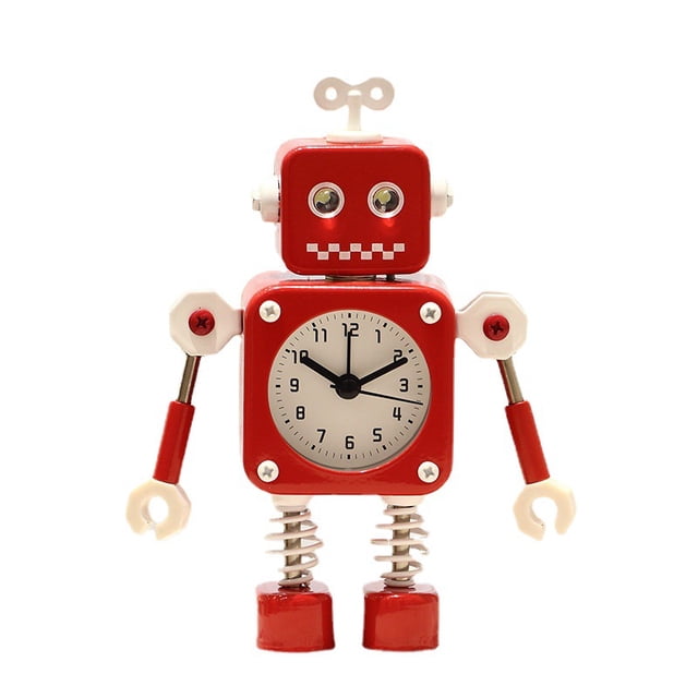 Reloj despertador Creative Red Robot metálico silencioso que no hace tictac