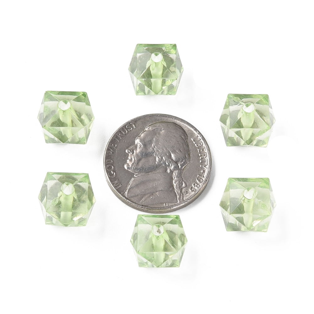 500gs Transparent Acrylic Beads Faceted Cube Light Green 10x11x11mm Hole: 2mm about 670pcs/500g