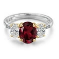 thumbnail image 3 of Gem Stone King 925 Silver and 10K Yellow Gold Red Rhodolite Garnet and DEF Lab Grown Diamond Engagement Ring for Women | 3.06 Cttw | Oval 9X7MM | January Birthstone | Size 5, 3 of 6