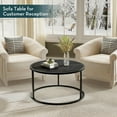 thumbnail image 6 of Round Black Coffee Table with Faux Marble Top - Modern Living Room Decor, 6 of 9