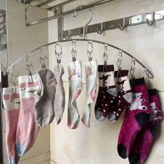 MOKKHNB 2Pcs Laundry Drying Rack with Clips Stainless Steel Space-saving for Socks Home Use