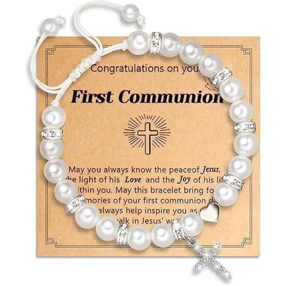 First Communion Cross Bracelet with Blessing Card,Baptism Gifts for Girl, Easter Gift