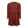 thumbnail image 5 of Fmbrln Dress for Women Long Sleeve Crew Neck Pleated Mini Dress Casual Loose Solid A-Line Dress, 5 of 8