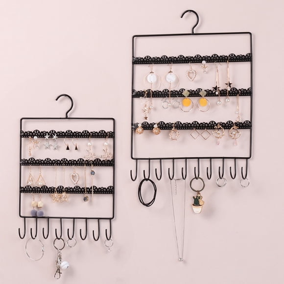 Soporte organizador de joyería montado en la pared para anillos y pendientes - Expositor metálico para guardar collares y joyas