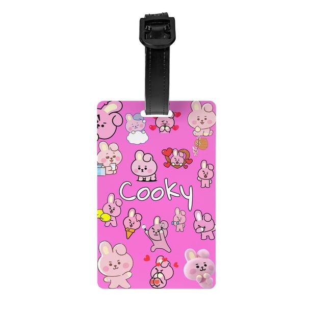 BTS BT21 COOKY PVC Equipaje Maleta Etiquetas 5.4 * 8.5cm Personalización Creativa Soporte De Dirección Accesorios De Viaje Etiqueta De huangjie unisex