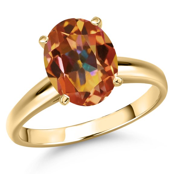 Gem Stone King 14K Yellow Gold Ecstasy Mystic Topaz Engagement Ring for Women | 5.00 Cttw | Oval 12X10MM | Gemstone November Birthstone | Size 9