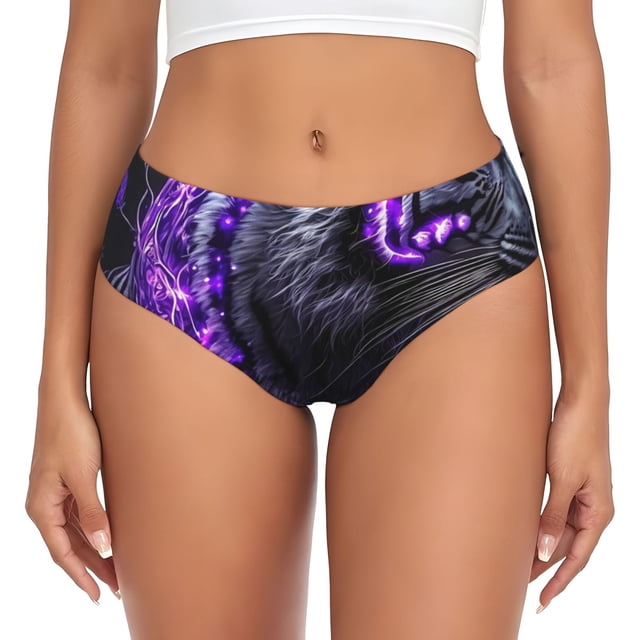 Balery Purple Plant White Tiger Ropa Interior de Algodón para Mujer con Dibujo – Braguitas Cómodas y Elásticas, Estilo Clásico-3X-Large