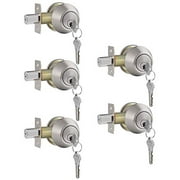 Gobrico 5 Pack Satin Nickel Keyed-Alike Single Cylinder Deadbolts Keyed on One Side Door Locksets with Same Key