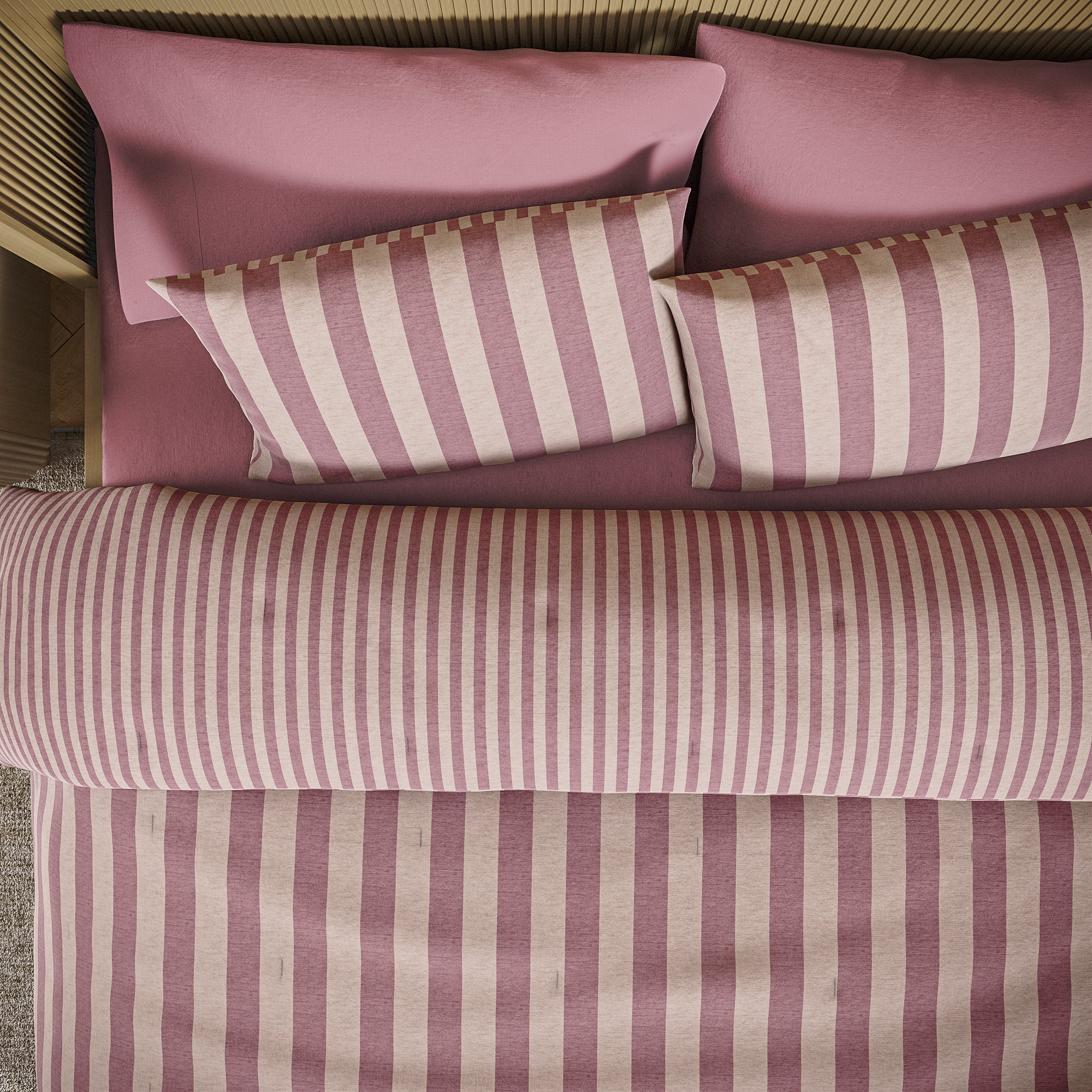 Beautiful 100% Cotton Striped 3-Piece Rosé Pink Comforter Set, King by Drew Barrymore