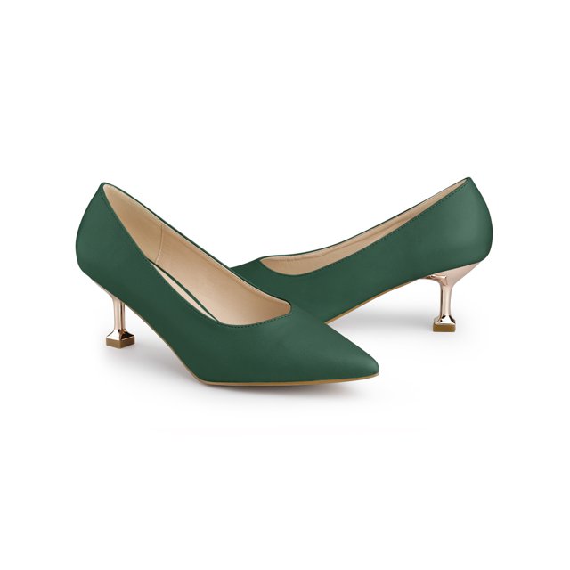 BLISSFUL STEP Escarpins pour Femmes à Bout Pointu à Talon Aiguille à Enfiler Chaussures à Talon Moyen Vert Foncé 9