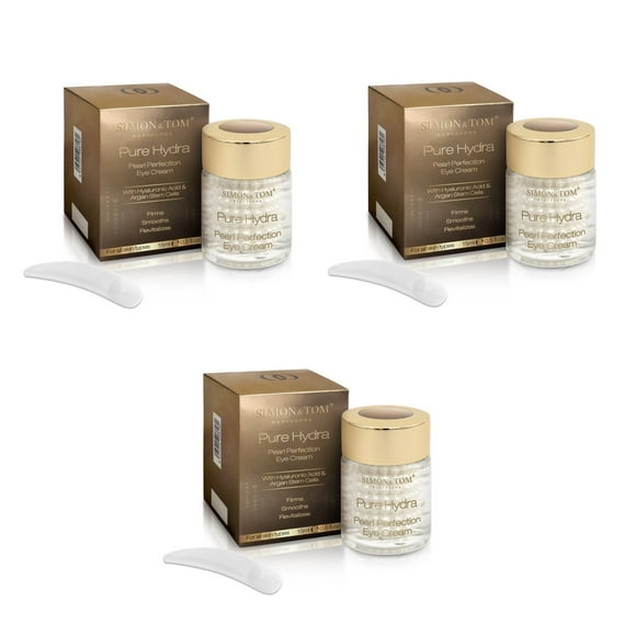 Simon & Tom Pure Hydra Pearl Perfection Eye Cream - Hydrating Hyaluronic Acid Encapsulated Eye Gel Cream for Dark Circles, Puffiness, Eye Bags, Dehydration and Fine Lines 15ml (Pack of 3)