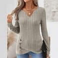 thumbnail image 2 of UTSJKR Tunic Sweaters for Women Long Sleeve Shirts V Neck Tops with Buttons Spring Fall Fashion Outfits Winter Clothing Khaki L, 2 of 6