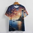 thumbnail image 3 of Lighthouse Sunrise Coast Scenery Pale Blue Tan T Shirts Basic T-Shirt Short Sleeve Ladies Tee Shirt Summer Graphic Clothing, 3 of 6